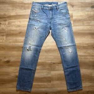 Diesel Krayver Jeans Men 31x32 Blue Slim Carrot Dirty Wash Thrash Rockstar R95T8